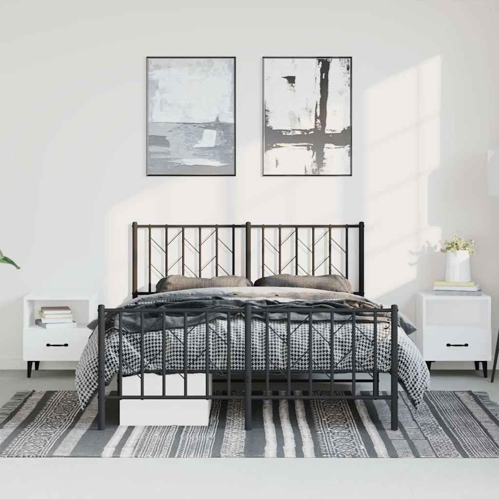 Black Powder-Coated Steel Double Bed Frame 76 x 80 Inches, Sturdy Metal Bed Base with Classic Design for Indoor Bedroom, Easy Assembly, Durable Construction, Supportive