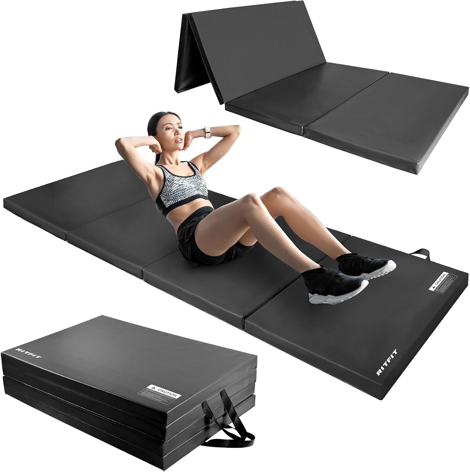 RitFit Upgraded Folding Exercise Mat, 2 Inch Thick Gymnastics Mat 3'x6',4'x8',4x10',2'x8' with Carrying Handles for Yoga, MMA, Stretching, Core Workouts and Home Gym Protective Flooring