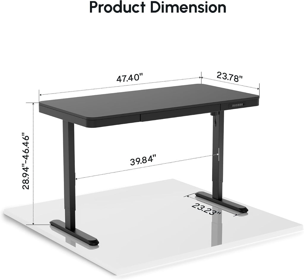 FLEXISPOT Electric Standing Makeup Vanity Desk with Drawer and USB Charge Ports&Child Lock, 48' Height Adjustable Whole-Piece Quick Install Dressing Table for Women Girls Bedroom Dressing Room, Black