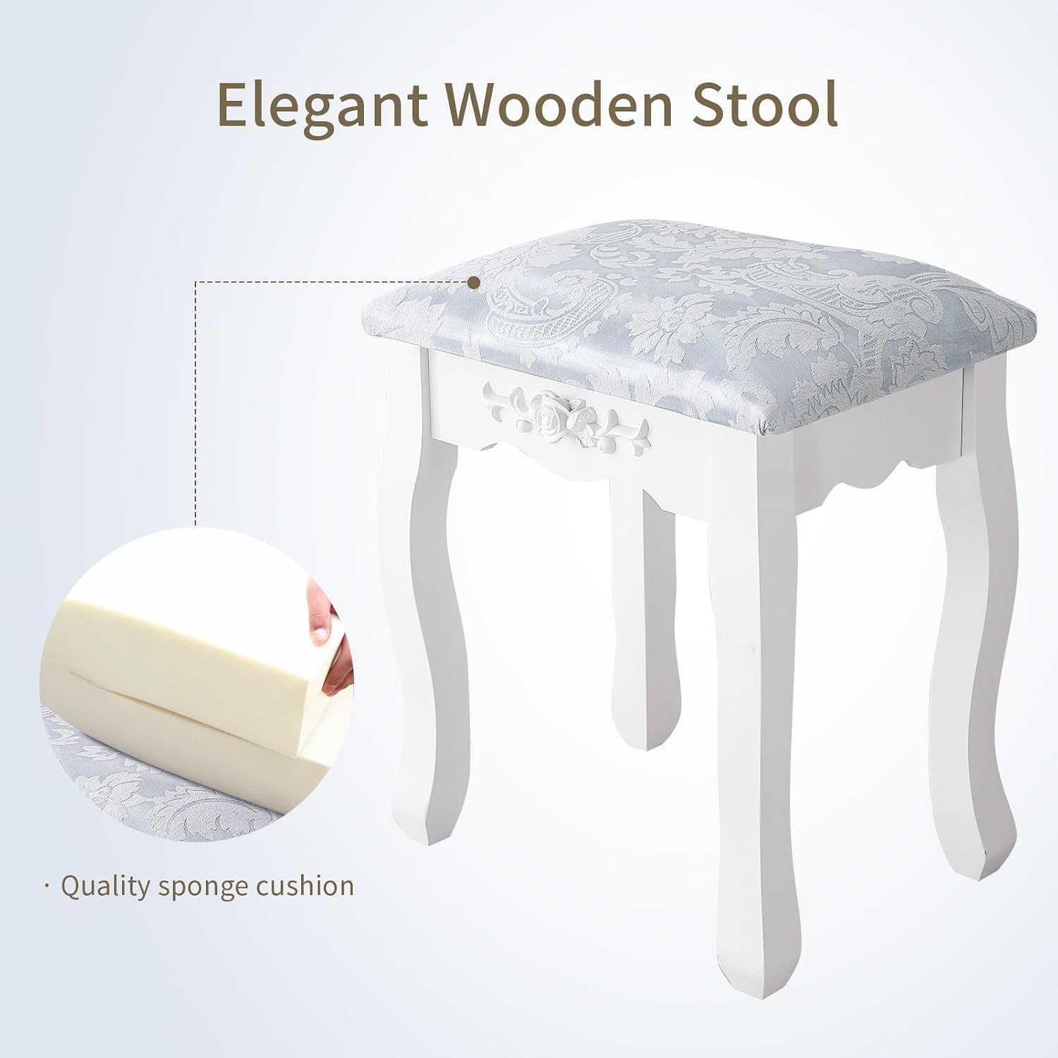 Whalefall Girls Makeup Vanity Set with Mirror and Stool, Small White Dressing Vanity Desk Table with Chair and Mirror (White Vanity)