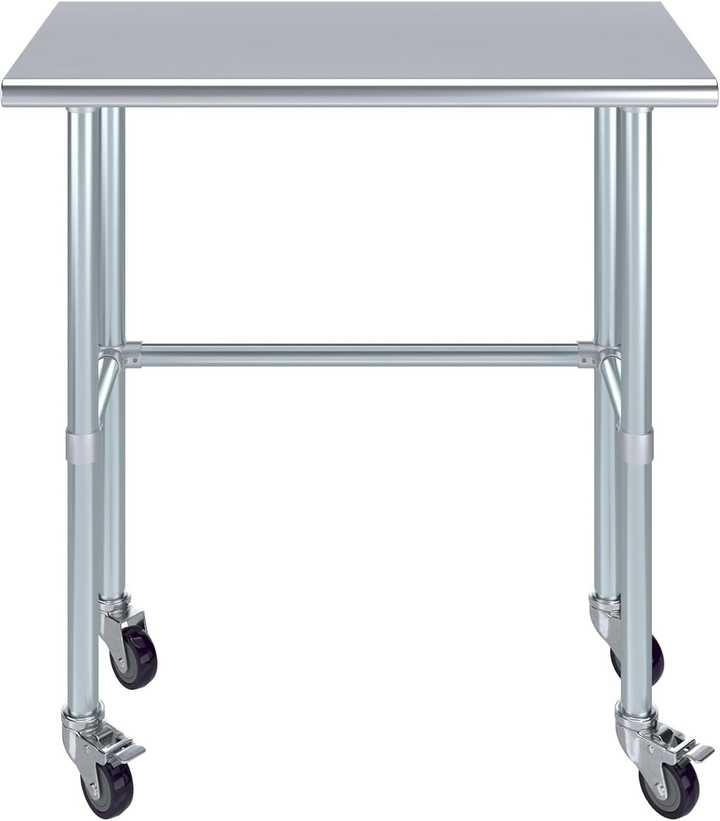 AmGood Stainless Steel Work Table Open Base & Wheels | Work Station | Metal Work Bench (Stainless Steel Work Table Open Base + Casters, 36' Long x 18' Deep)