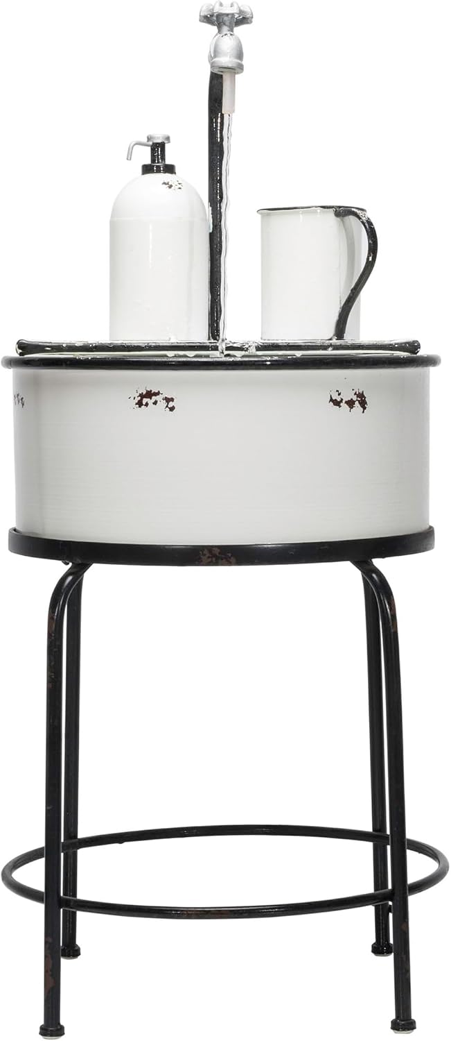 Alpine Corporation YHL168 Outdoor Vintage Metal Sink Water Floor Fountain with Stand, 34' Tall, White