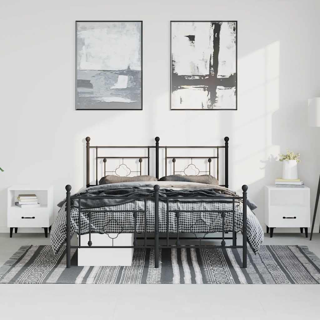 King Bed Frame Metal with Footboard Black 76'x79.9' Steel Platform Bed Frame with Underbed Storage Space Sturdy Bedframe for Bedroom Furniture