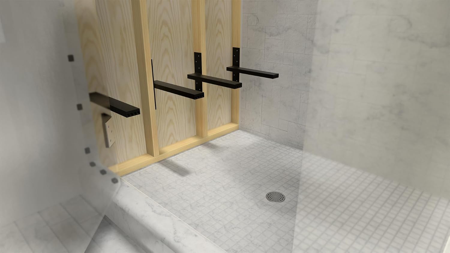 Floating Shower Bench Kit with GoBoard® - Original Shower Bench Bracket® (12x24)-Ideal for New Constructions, Bathroom Reno's, Shower Projects, Shower Bench Kits
