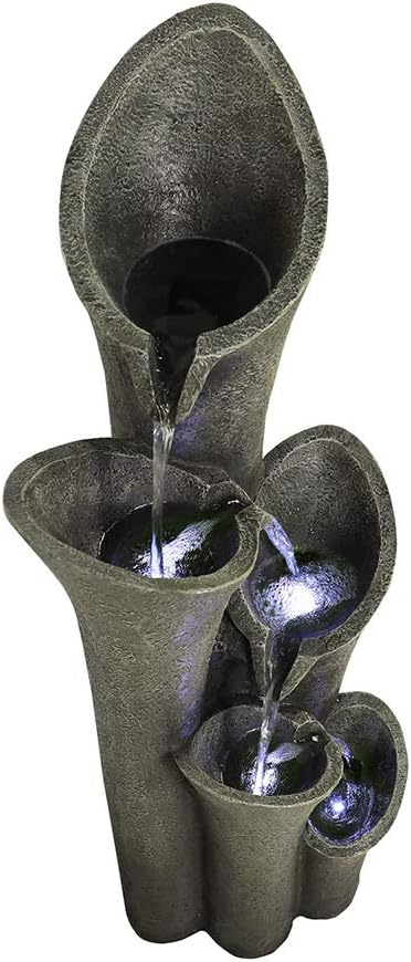 Faux Stone LED Floor Fountain 39 2/5', Bell 5-Tier Waterfall Outdoor Fountain LED Illuminated Water Feature for Patio Garden