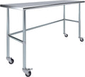 AmGood Stainless Steel Work Table Open Base & Wheels | Work Station | Metal Work Bench (Stainless Steel Work Table Open Base + Casters, 72' Long x 24' Deep)