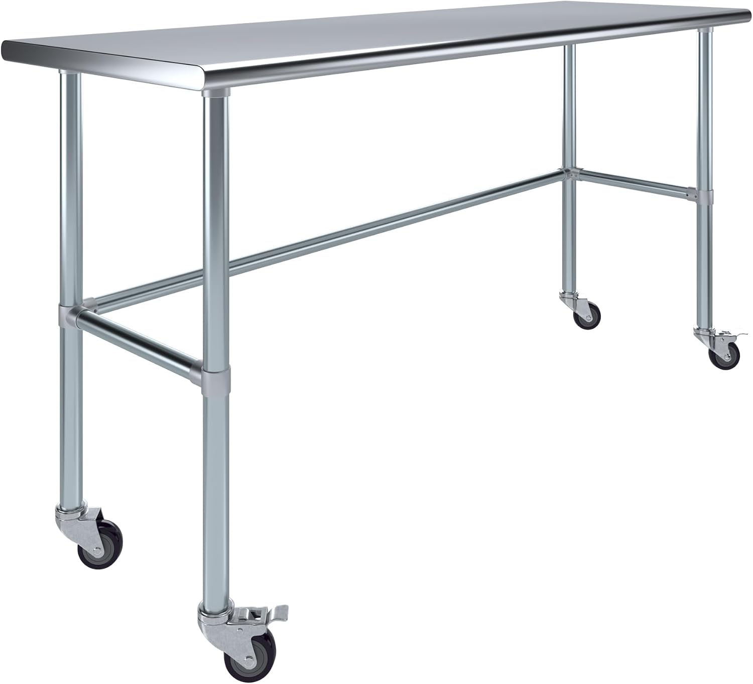 AmGood Stainless Steel Work Table Open Base & Wheels | Work Station | Metal Work Bench (Stainless Steel Work Table Open Base + Casters, 72' Long x 24' Deep)