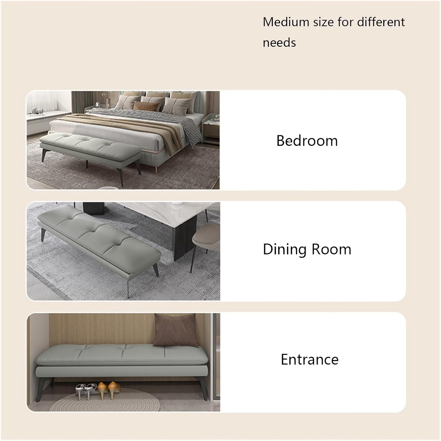 Bedroom End of Bed Bench Upholstered Bedroom Bench Leather Foot Stool Entrance Bench For Dining Room Living Room Bedroom End of Bed Ottoman Foot Rest Couch Long Bench ( Color : Gray , Size : 160*50*38