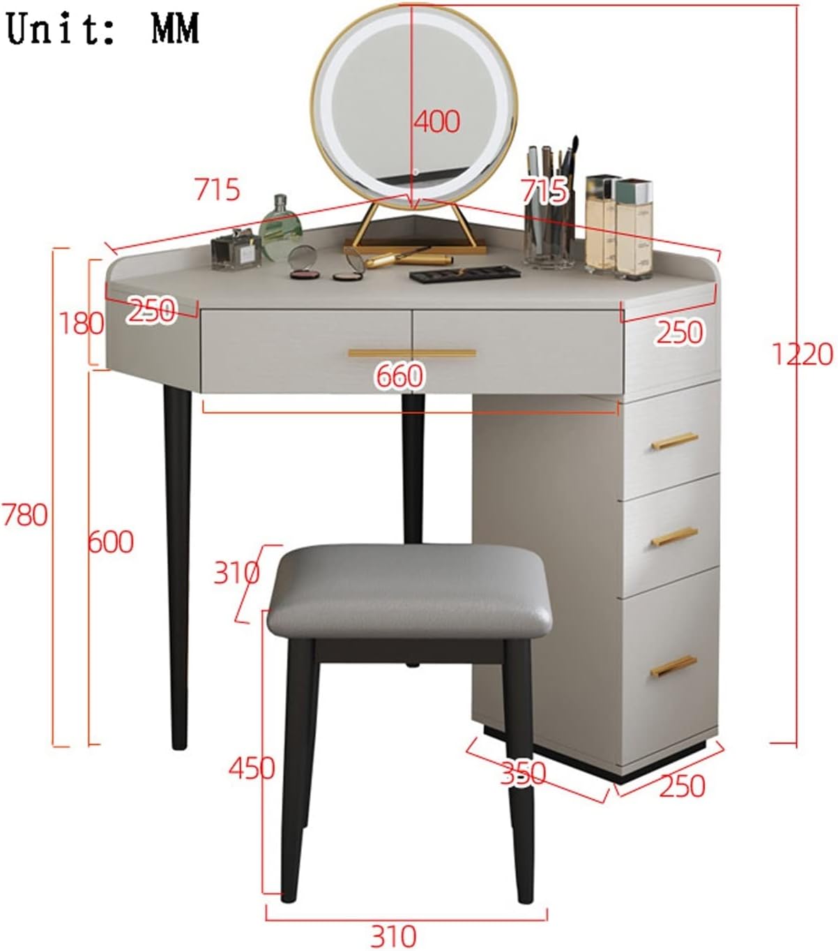 Makeup Vanity Desk Vanity Table Home Bedroom Small Apartment Dressing Corner Makeup Mirror Stool with Drawer Side Cabinet Dresser