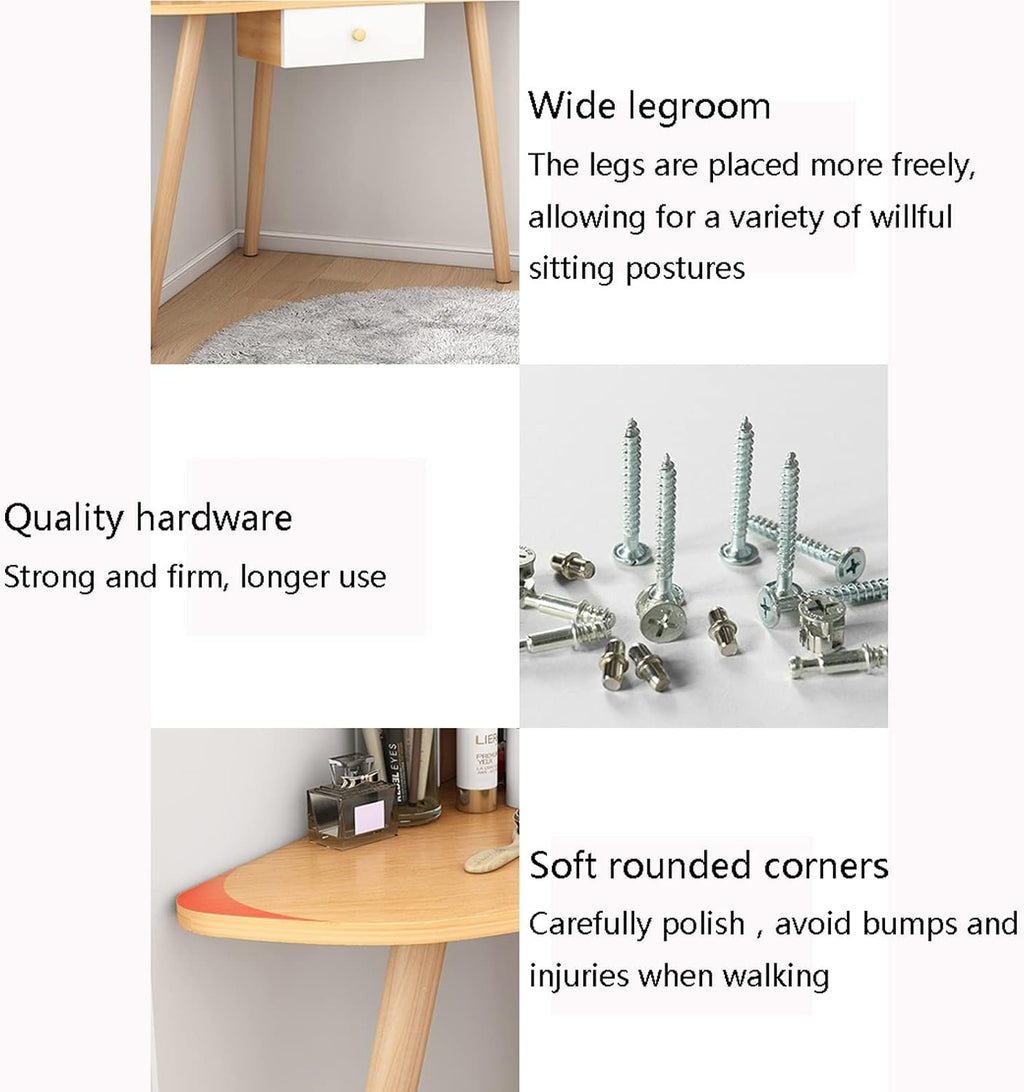 UNNS Corner Vanity Table with 1 Drawer，Makeup Table with Mirror, Open Shelves and Rounded Corners, for Bedroom (Color : A)