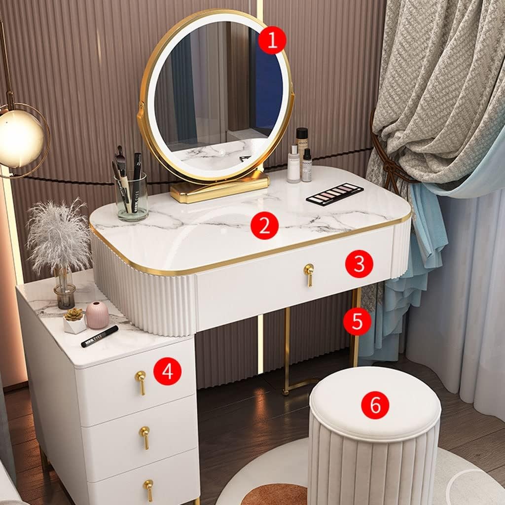 Vanity Benches Vanity Dressing Table Set with Lighted Mirror, Makeup Table with Drawers and Stool for Bedroom White (Color : A)