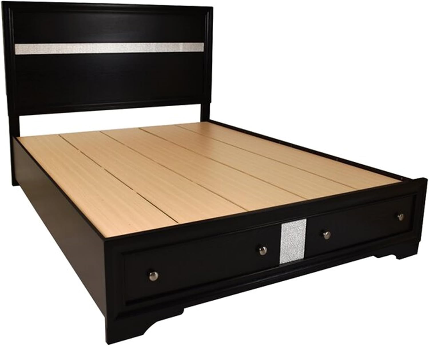 Luxurious Multi-Piece Bedroom Furniture Set with LED Headboard, Stone-Accented Drawer Pulls, and Soft-Tufted Upholstery (Black,Queen Bed)