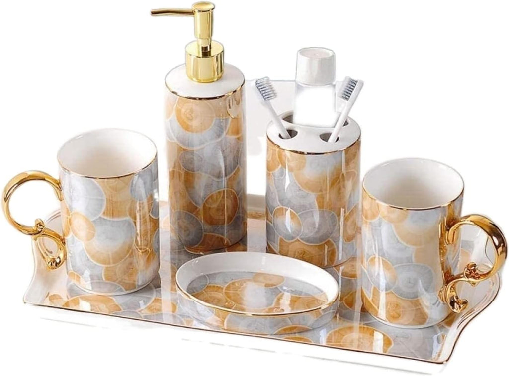 Vanity Bathroom Decor, Bathroom Accessory Sets European Ceramic Bathroom Six-Piece Light Simple Wedding Bathroom Supplies Housewarming Gift(B)