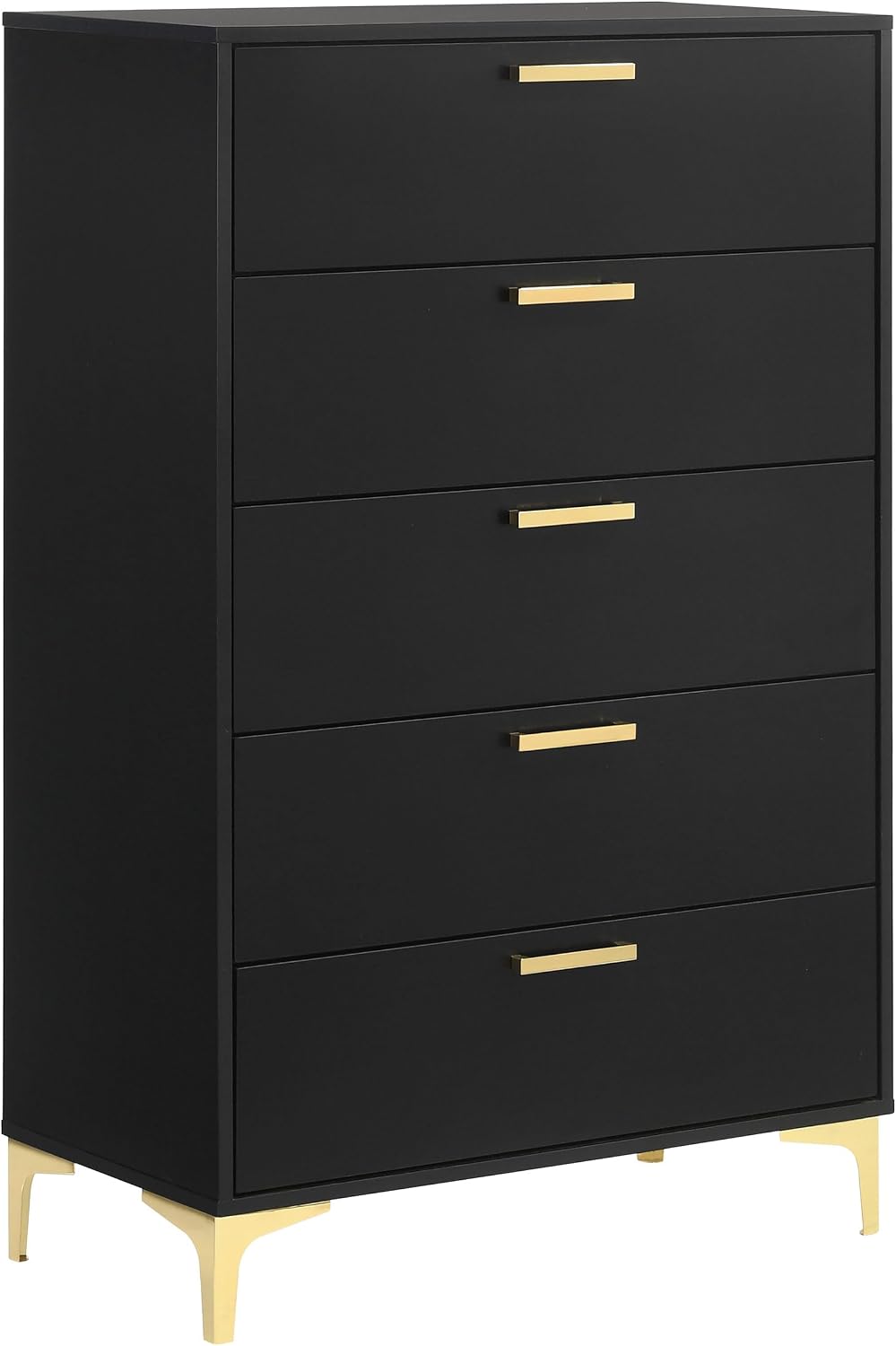 Coaster Home Furnishings Kendall 5-piece Modern Bedroom Set Queen Size Upholstered Tufted Bed Frame Velvet Upholstery Nightstand Dresser Mirror and Chest Black 224451Q-S5