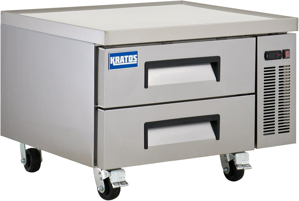 Kratos Commercial Refrigerator, 36' Wide Two Drawer Chef's Base, Refrigerated Mobile Equipment Stand for Restaurants, Stainless Steel, 115V, 6.5 Cubic Ft. Capacity (67K-314)