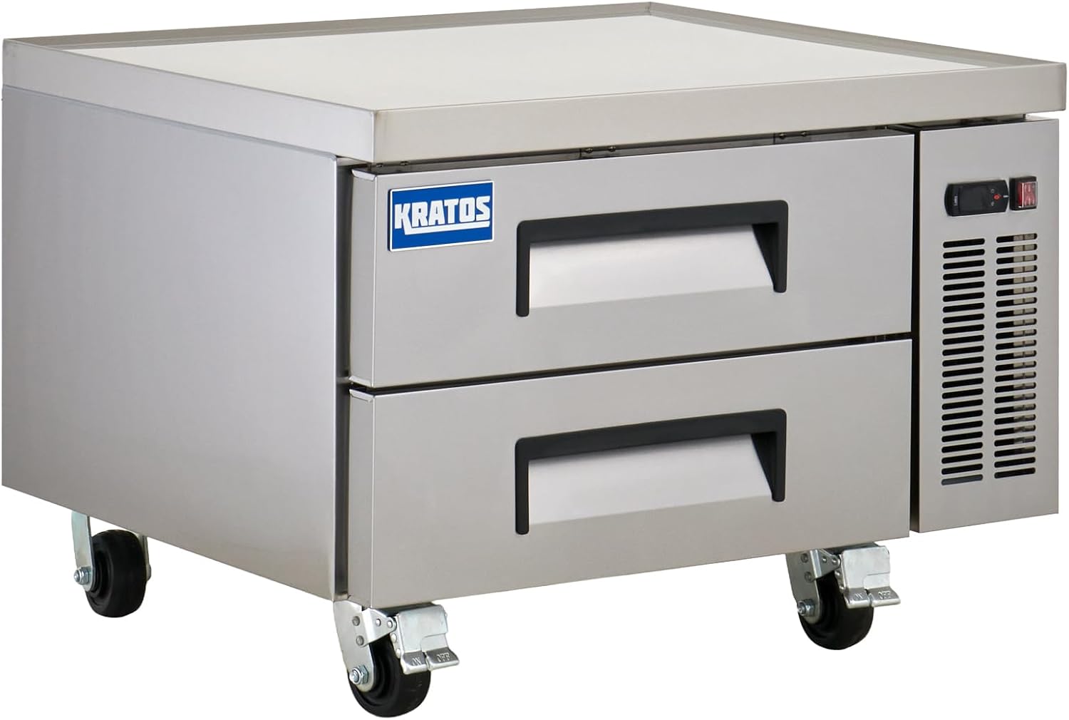 Kratos Commercial Refrigerator, 36' Wide Two Drawer Chef's Base, Refrigerated Mobile Equipment Stand for Restaurants, Stainless Steel, 115V, 6.5 Cubic Ft. Capacity (67K-314)