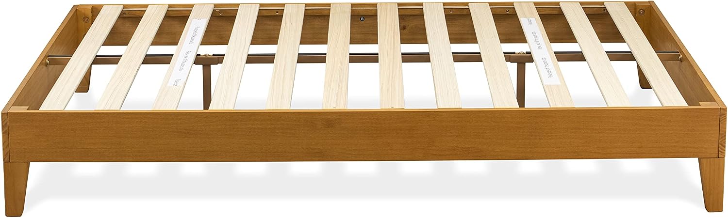 East West Furniture NVP-23-Q Queen Size Platform Bed Frame with 4 Hardwood Legs and 2 Extra Center Legs - Oak Finish