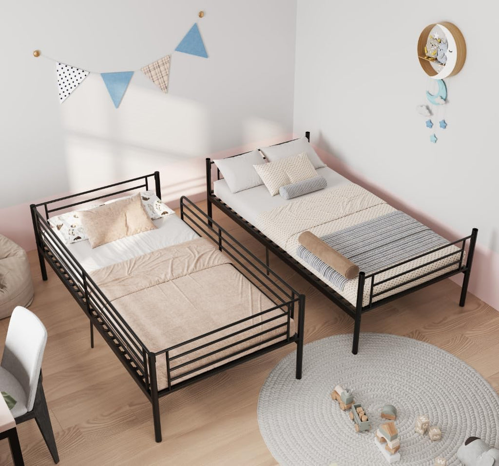 Bellemave Twin Over Twin Bunk Beds, Metal Bunk Bed Frame with Ladder and Full-Length Guardrail for Kids, Adults, Can be Split, Black