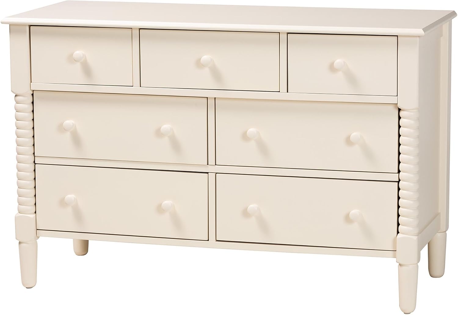 Baxton Studio Braith Farmhouse Ivory Spindle Wood King Size 4-Piece Bedroom Set