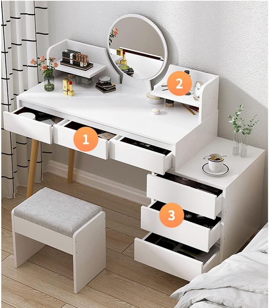 Vanity Benches Vanity Table Set with Brightness Adjustable Touch Screen dimming Mirror, with Cabinet and 6 Drawers, Ladies or Girls Dresser (Color : A, Size : 80x40x121cm)