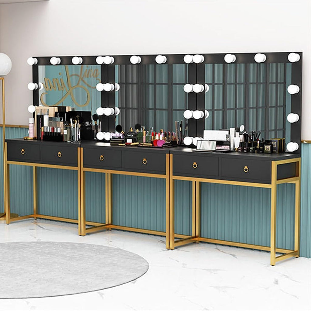 Vanity Desk with Lighted Mirror,Cosmetic Bedroom Dresser Make Up Desk,Vanities Benches Table Set with Large Tabletop,Free Make-up Organizer (Color : Platinum, Size : 120cm)