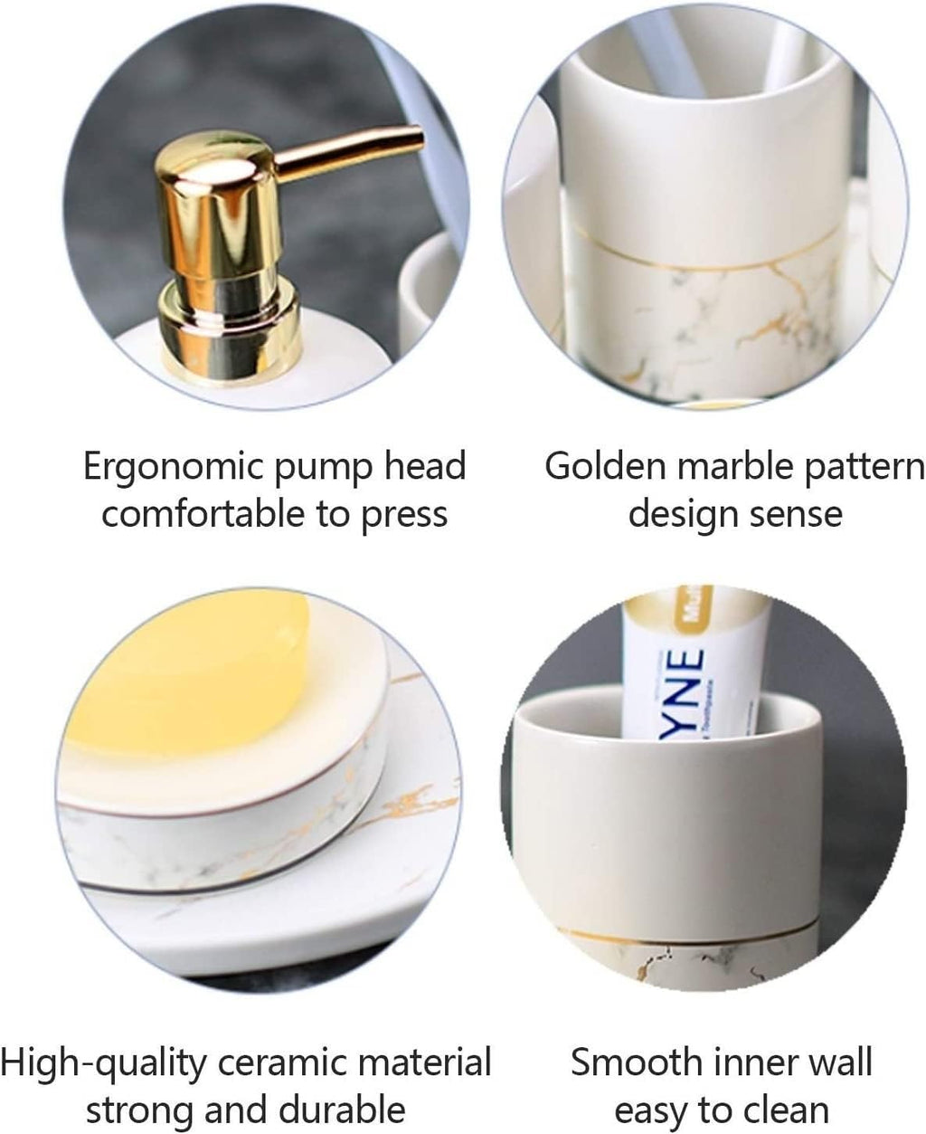 Vanity Bathroom Decor, Bathroom Accessory Set Marble Look Ceramics Bathroom Vanity Countertop Accessory Set Bathroom Décor Accessories Housewarming Gift(4-Piece Set)