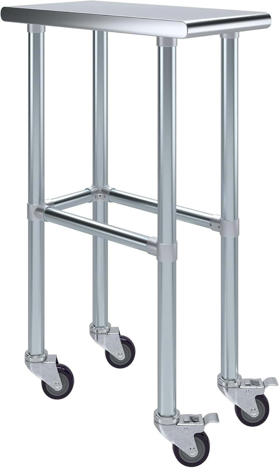 AmGood Stainless Steel Work Table Open Base & Wheels | Work Station | Metal Work Bench (Stainless Steel Work Table Open Base + Casters, 12' Long x 24' Deep)