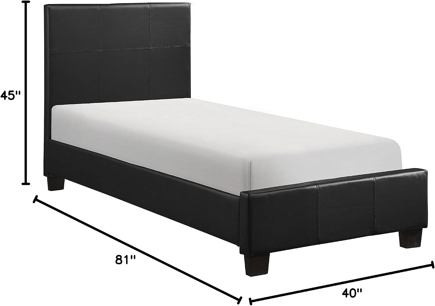 Lexicon Twin Bed Frames with Headboard, Platform Bed, Modern Bed Frame, Faux Leather Upholstered Bed Frame Twin, No Box Spring Required, Easy Assembly, Twin, Black