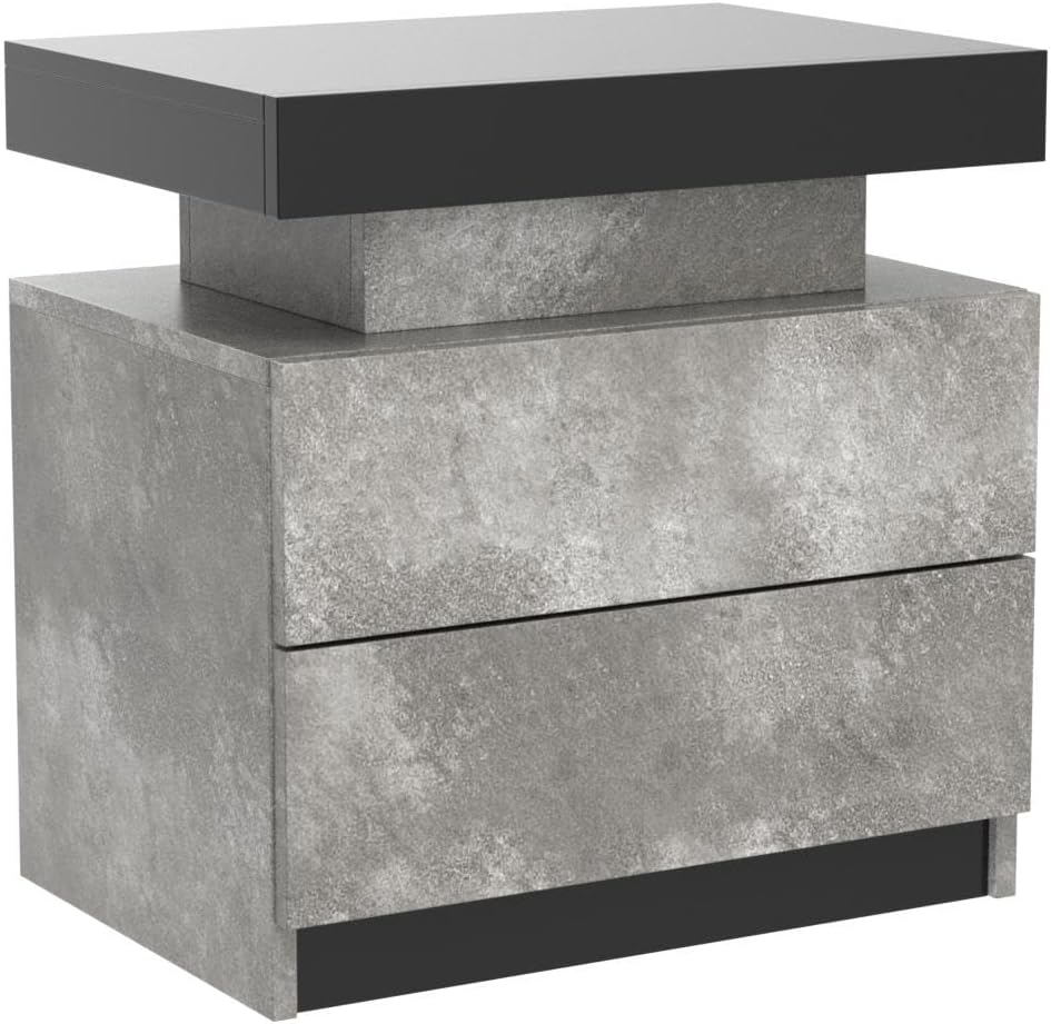 i-aplus Nightstand Set of 2 LED Nightstand with 2 Drawers, Bedside Table with Drawers for Bedroom Furniture, Side Bed Table with LED Light, Grey Black