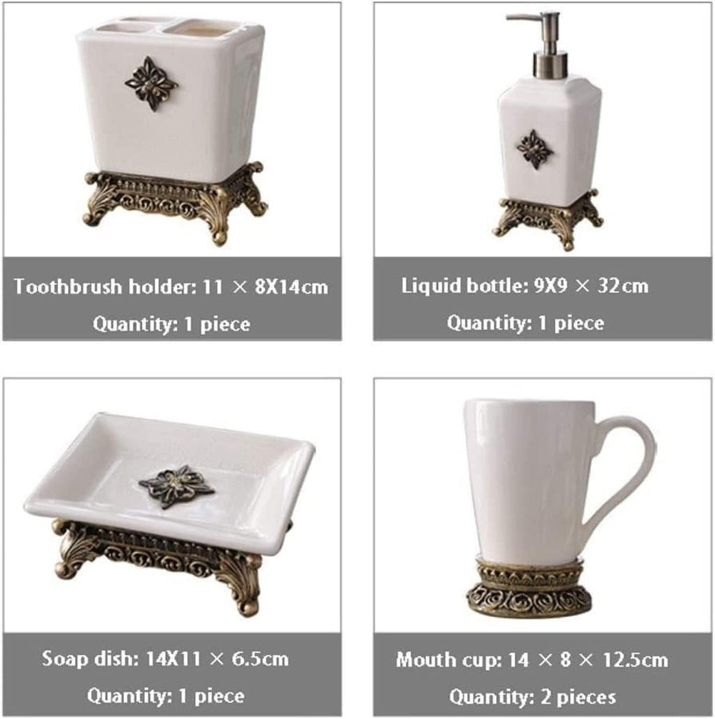 Vanity Bathroom Decor, Set of 5 Bathroom Accessory Set Home Bathroom Ceramic Accessory Set of Vintage Design Creative Ceramic Housewarming Gift