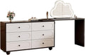 Vanity Desk Table with 3 Color Lighted Cloud-Shaped Smart Makeup Mirror, Corner Dresser Wide Tabletop with Retractable Design, Drawers Chest Installed Left or Right(White,W/o CHR,47.2in)