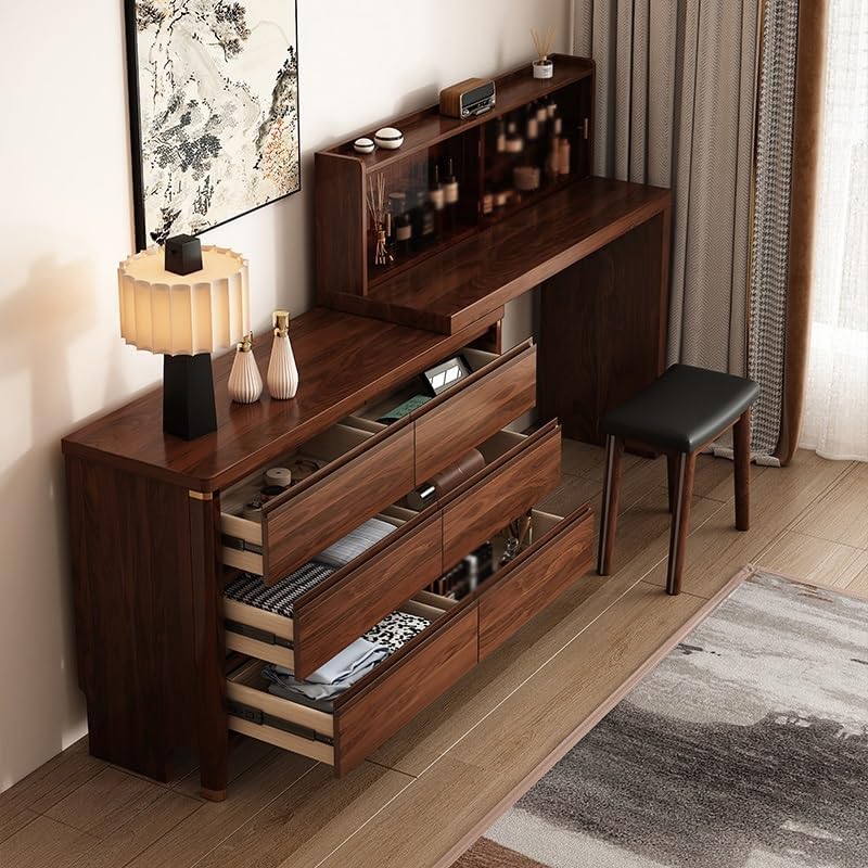 Makeup Vanity Dressing Table with Cabinet Bedroom Chinese Style Dressing Table Corner Dressing Table Wooden Vanity(220x40x80.5cm)