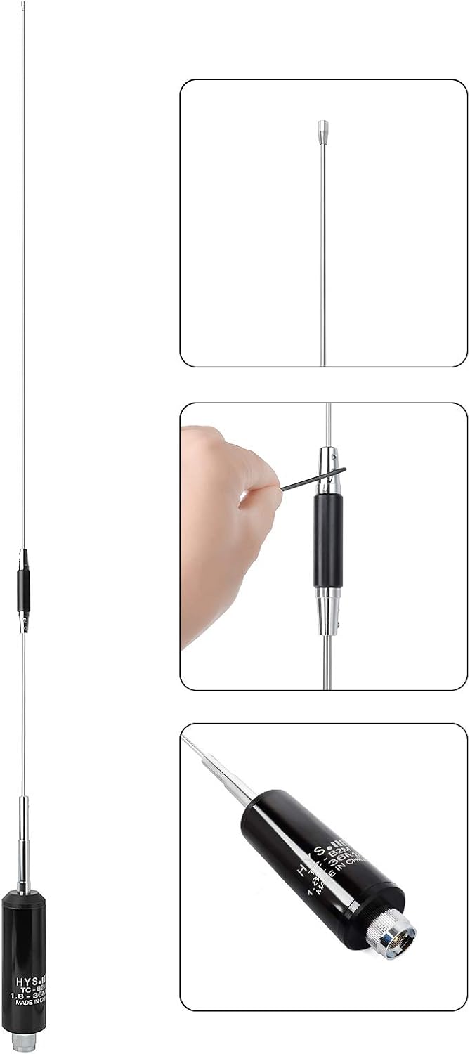 TC-B2M 1.8-36Mhz (160meter to 8meter) 50.7inch 120W Stainless Steel CB Mobile Base Antenna with PL259(UHF-Male) Connector for Yaesu Motorola Midland Icom Ham Mobile Radio Transceiver