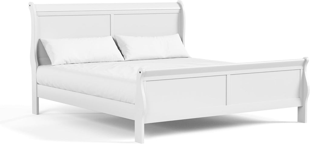 Furniture of America Arabella Traditional Solid Wood 3 Piece Bedroom Set, King Bed Frame and Nightstands Set of 2, Chic Sleigh Design Bedframe with Headboard and Footboard, Box Spring Needed, White