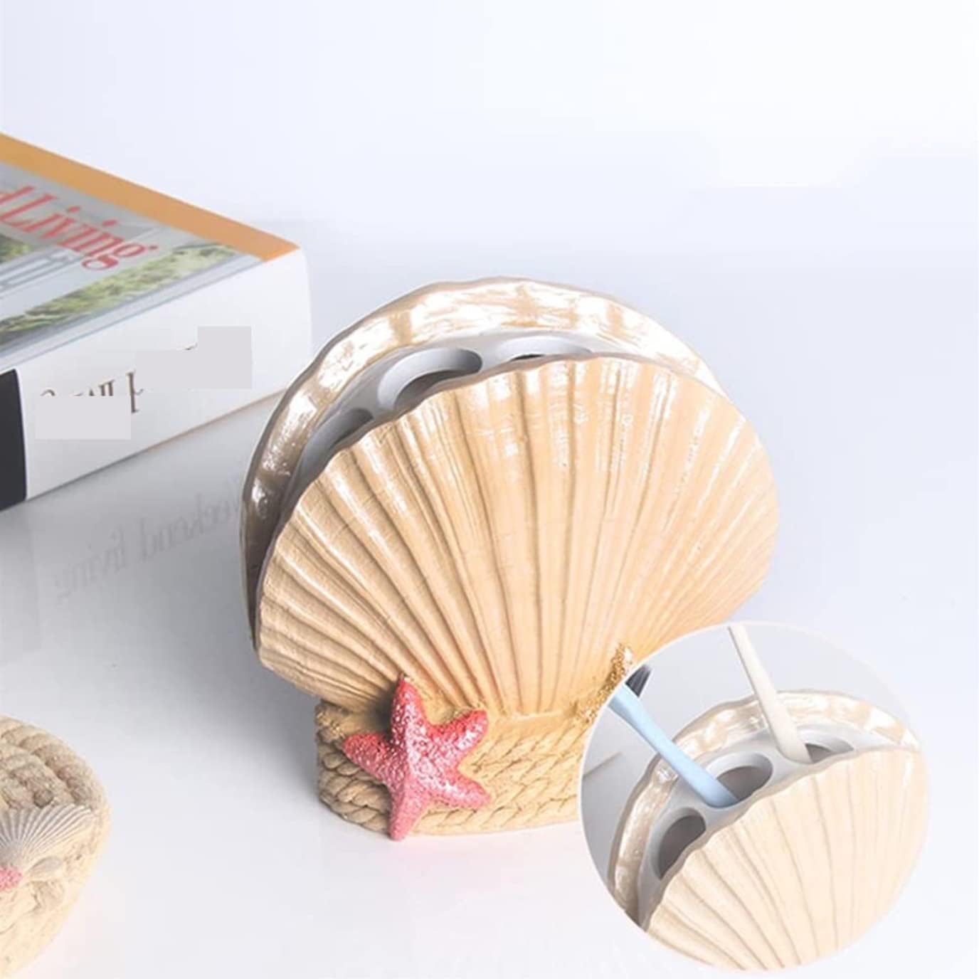 Vanity Bathroom Decor, Bathroom Set Creative Beach Shells Resin Bathroom Accessories Set for Bath Decor Housewarming Gift Bath Set Housewarming Gift(A)