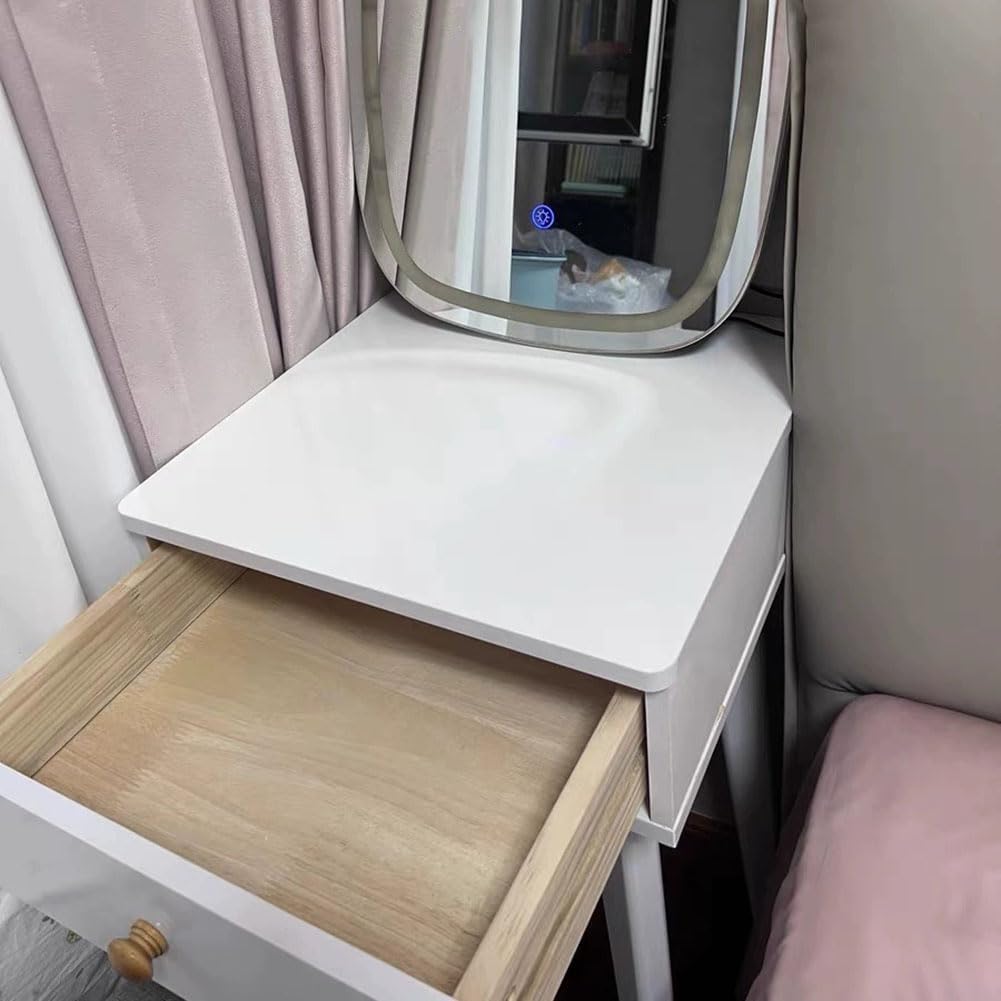 Rieort Vanity Desk Nordic Vanity Benches with Drawers and Led Lighted Mirror Vanity Table Set Cushioned Stool Elegante Makeup Table