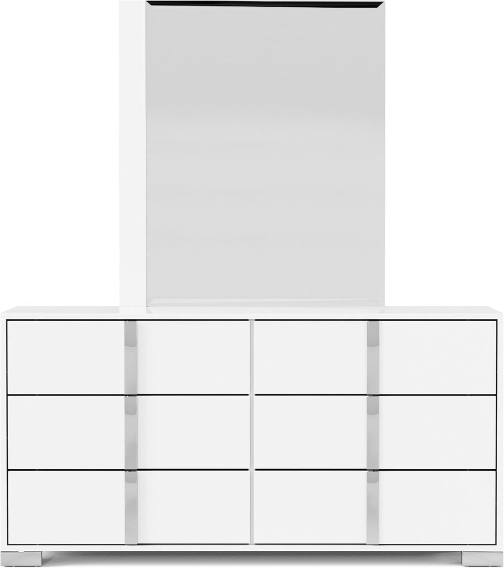 Furniture of America Alistair Modern Wood 4-Piece Bedroom Set with LED on Headboard Bed, Ball-Bearing Glides on Nightstand and Dresser with Mirror, Box Spring Required, King, White