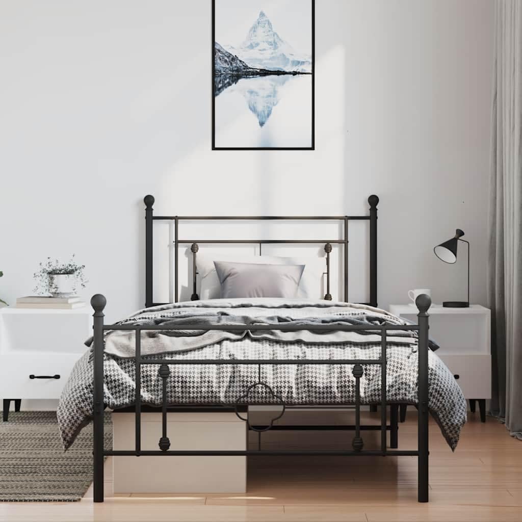 Twin Metal Bed Frame with Footboard Black Sturdy Steel Platform Bed Frame Underbed Storage Space No Mattress Needed for Bedroom