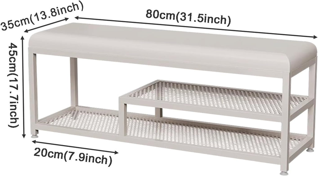Entryway Bench with Storage, White PU Leather Seat and Metal Frame, Perfect for Hallway, Bedroom, Corner, Window Seat, Stylish Shoe Rack nizer