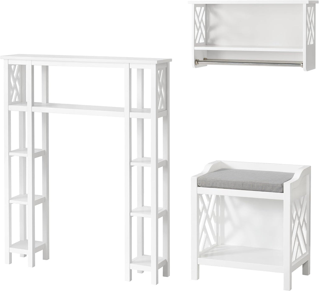 Coventry Bench with Cushion - Pine Wood Bench for Entryway or Bathroom Storage - Use as Shoe Rack, Vanity Chair and More (White)