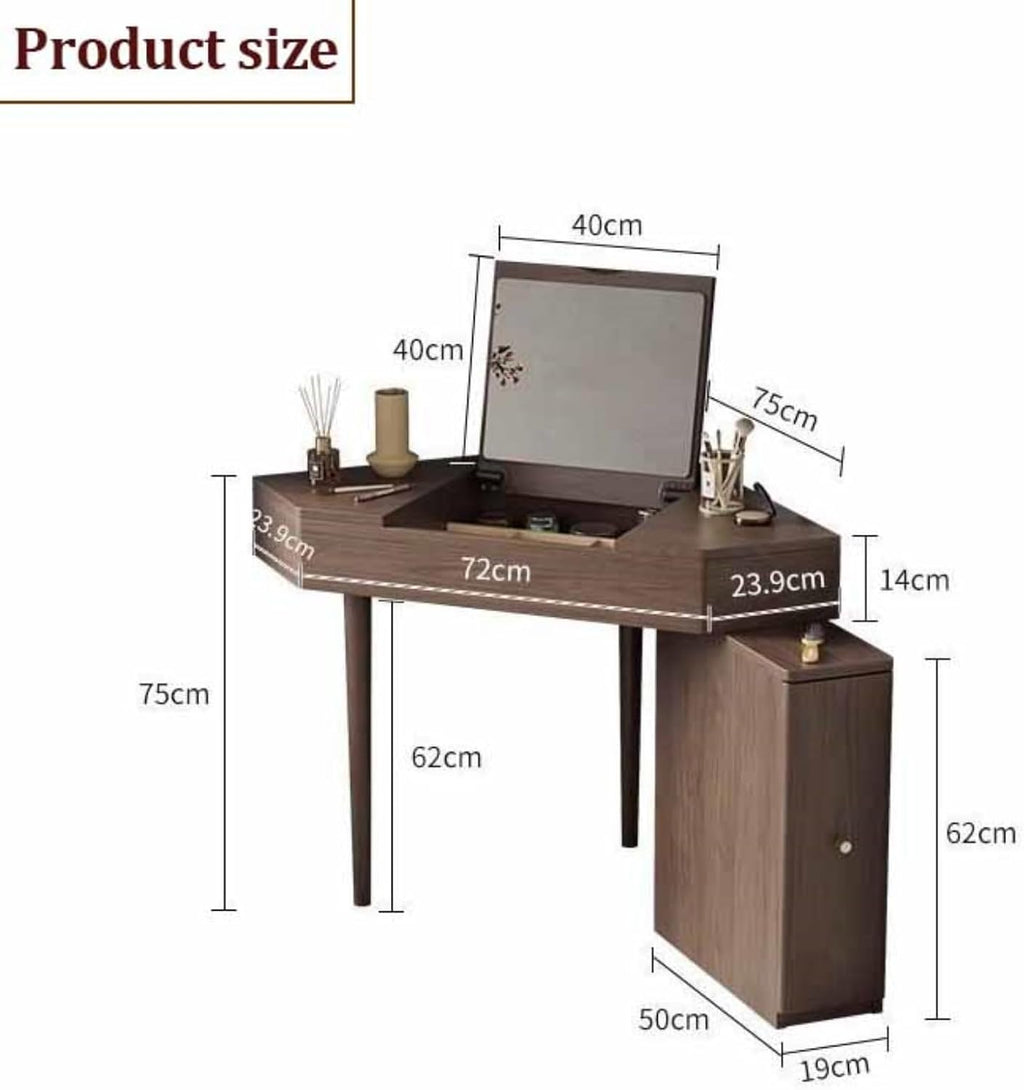 Corner Vanity Desk, Modern Dressing Table with Flip Top Mirror, Compact Vanity with Drawers, Natural Oak Makeup Table for Checkroom Apartment Bedroom Makeup Room(Walnut)