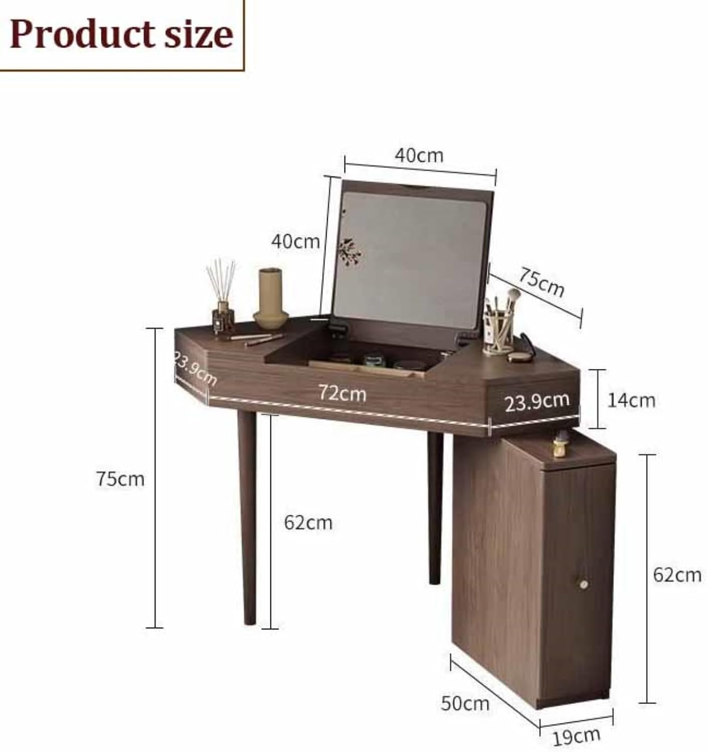 Corner Vanity Desk, Modern Dressing Table with Flip Top Mirror, Compact Vanity with Drawers, Natural Oak Makeup Table for Checkroom Apartment Bedroom Makeup Room(Walnut)