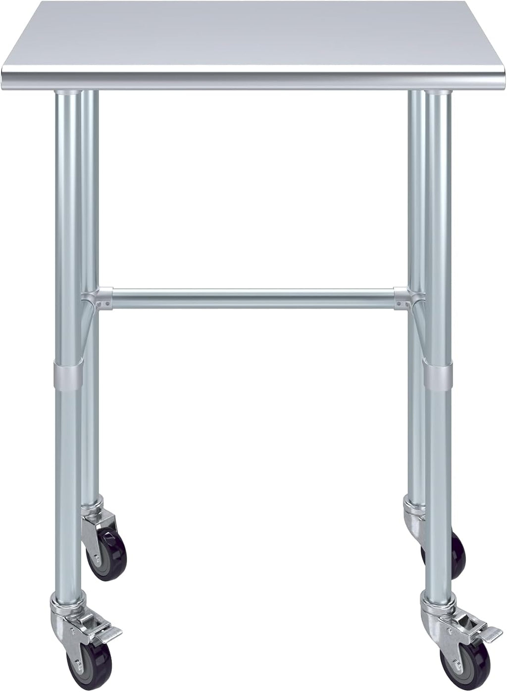 AmGood Stainless Steel Work Table Open Base & Wheels | Work Station | Metal Work Bench (Stainless Steel Work Table Open Base + Casters, 30' Long x 18' Deep)