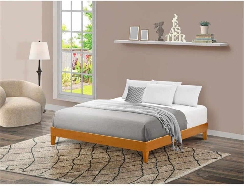 East West Furniture NVP-23-K King Size Bed Frame with 4 Hardwood Legs and 2 Extra Center Legs - Oak Finish