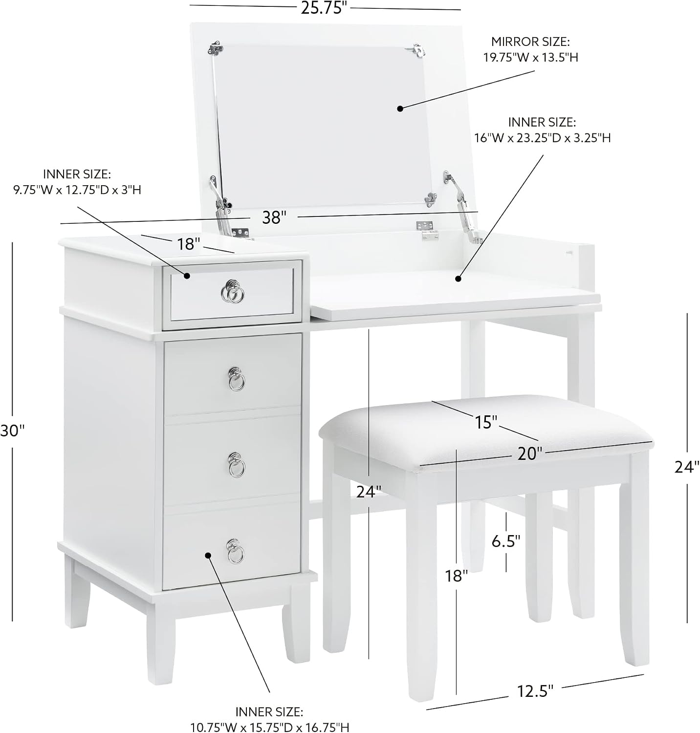 Linon Vanity Set, White