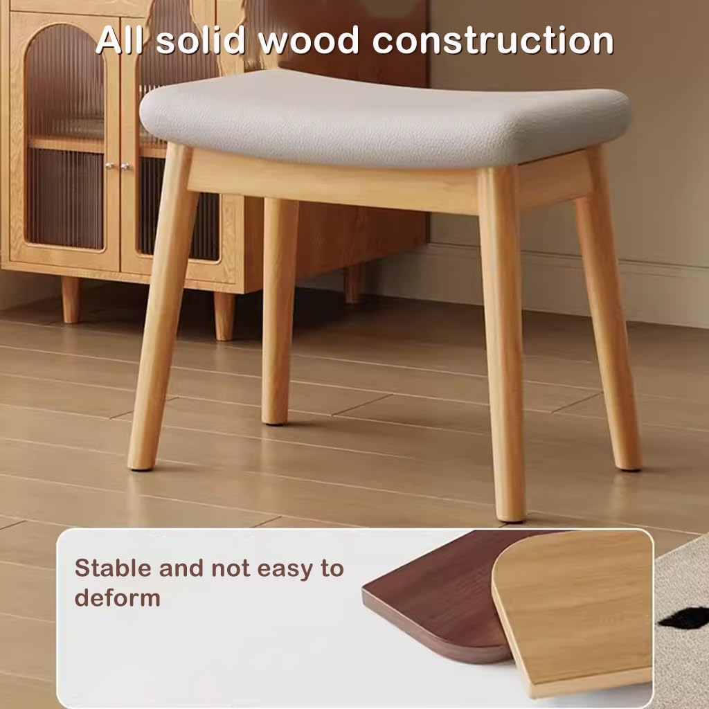 BTZHY Vanity Chair,Solid Wood Dressing Table Stool for Girls Bedroom Makeup Chair with Shoe Bench Entryway Kitchen Chairs for Living Room Study Room and Office Dark Brown
