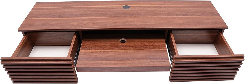 Wall Mounted Floating Desk, Brown Small Spaces Workbench Hanging Table with Pull-Out 2 Drawers, Mount Computer Laptop Desks, Wall-Mounted Corner Book Shelf for Bedroom Student Dormitories