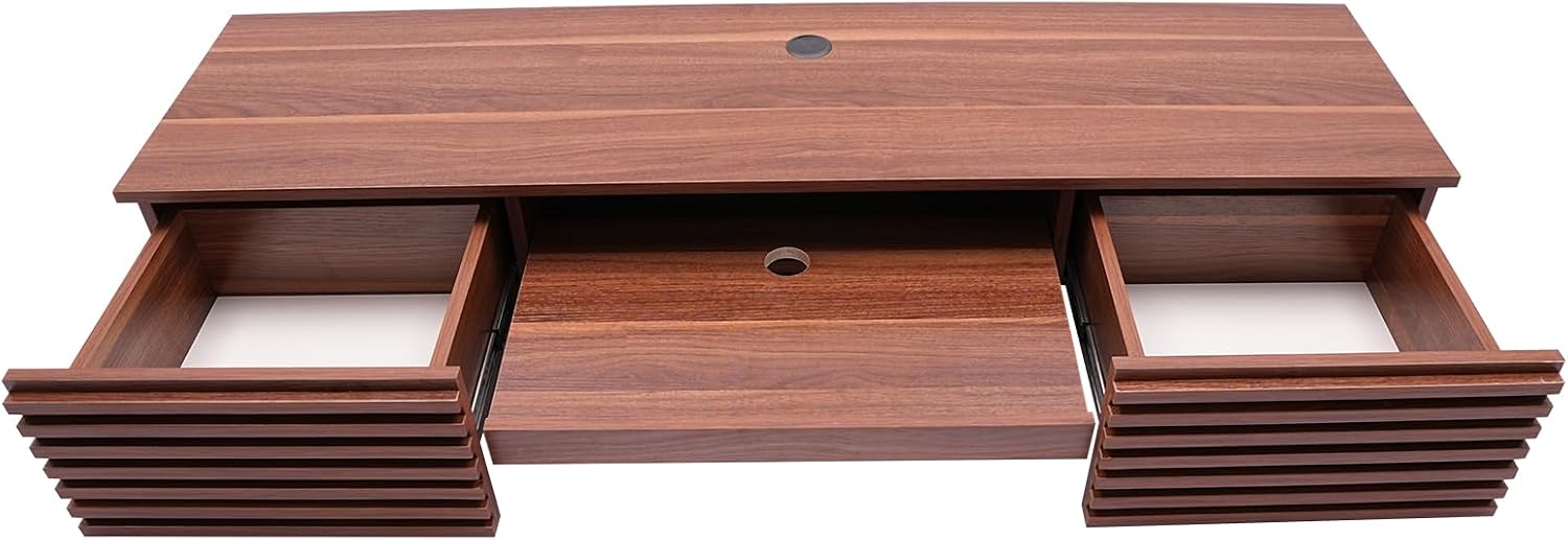 Wall Mounted Floating Desk, Brown Small Spaces Workbench Hanging Table with Pull-Out 2 Drawers, Mount Computer Laptop Desks, Wall-Mounted Corner Book Shelf for Bedroom Student Dormitories