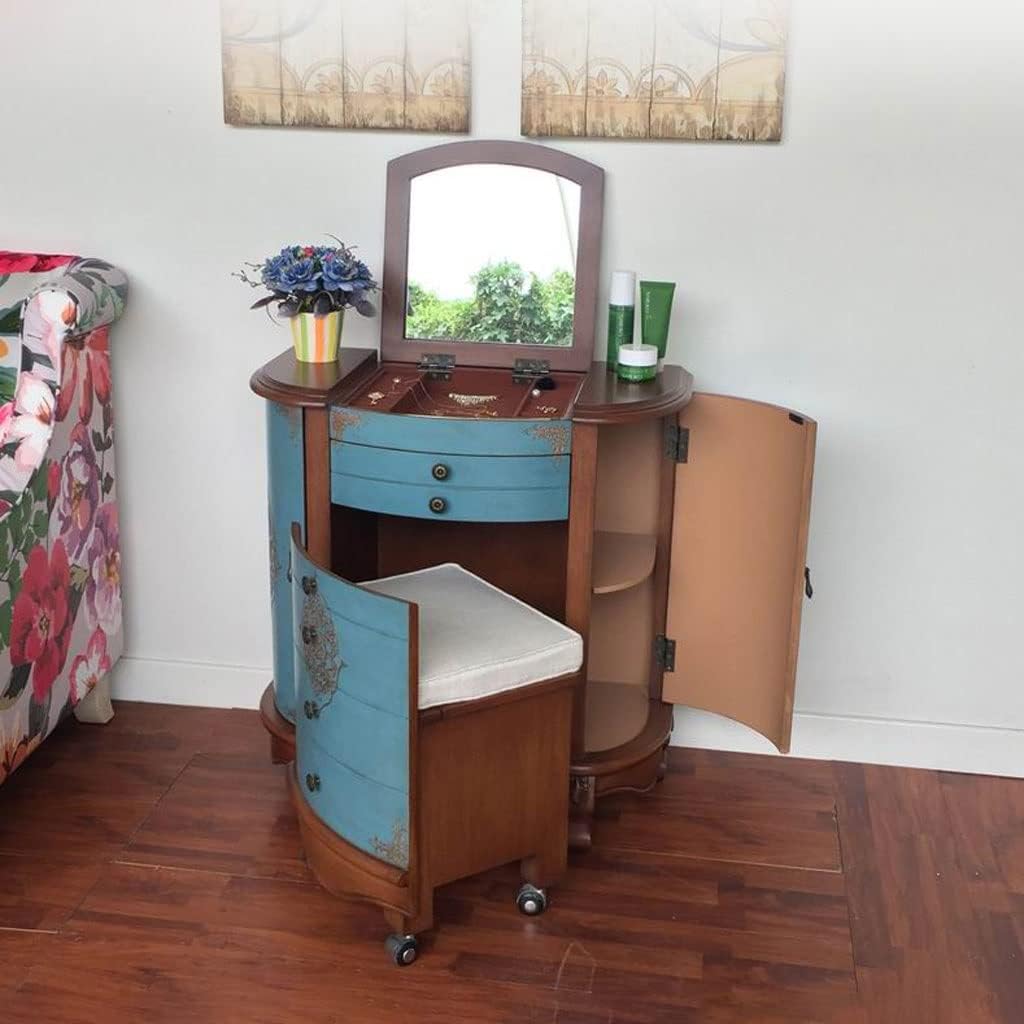 Vanity Benches Semicircle Dresser Retro Small Bedroom Dresser Flip Mirror Dresser Ladies Dresser Multifunctional Table with Stool (Color : A)