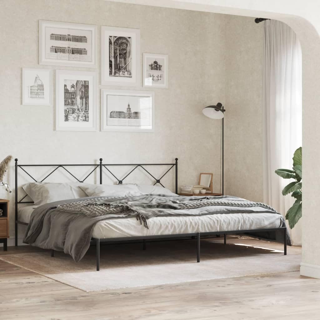 King Metal Bed Frame with Headboard Black 76'x79.9' Steel Platform Bed Frame Sturdy Bedframe with Underbed Storage Space for Bedroom Furniture